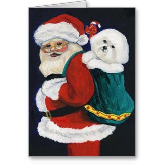 Bichon Frise and Santa Christmas Card